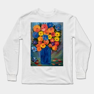 A beautiful bouquet of mixed flowers in a glass and gold vase . Using my favorite colors as vibrant background Long Sleeve T-Shirt